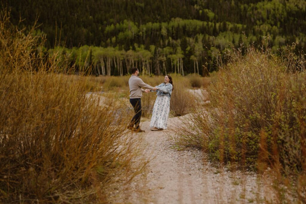 Candid engagement photos of couple after surprise proposal
