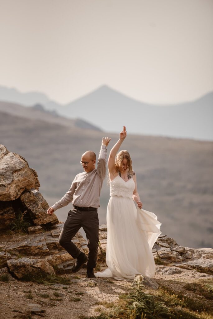 Fun first dance after being married on a mountaintop