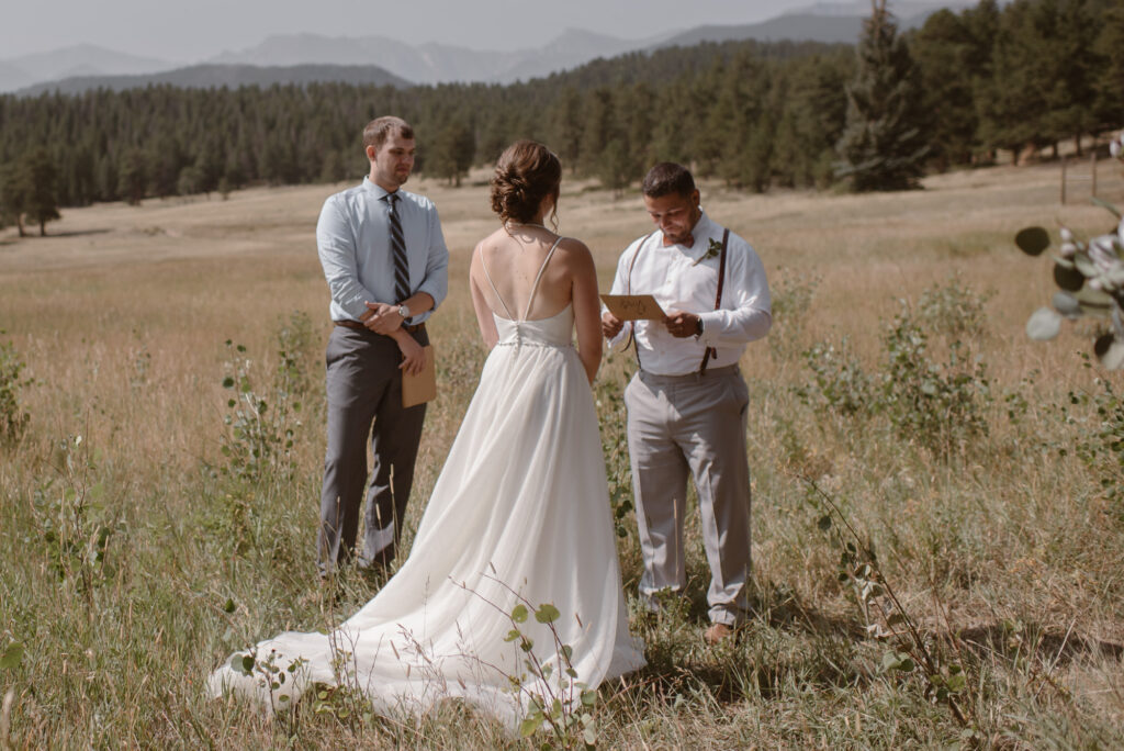 Exchanging vows at the Upper Beaver Meadows ceremony site in Rocky Mountain National Park
