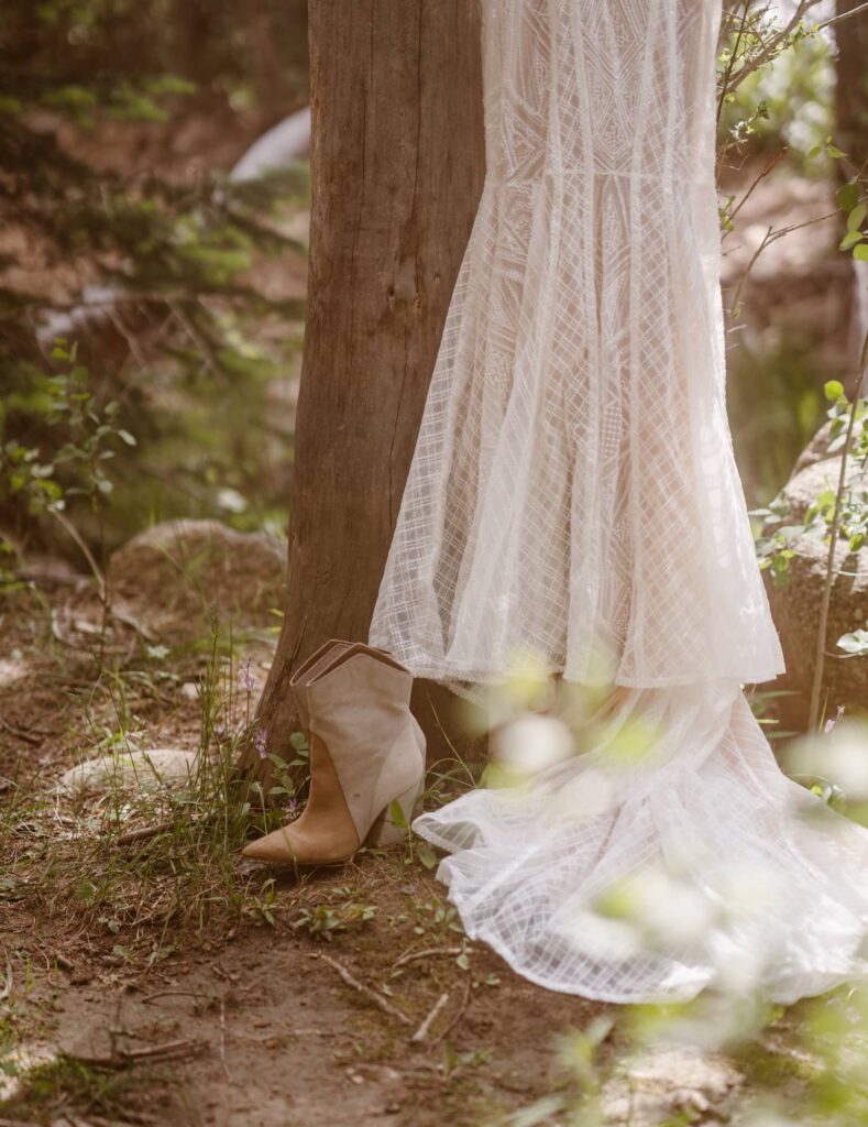 boots and lace wedding dress