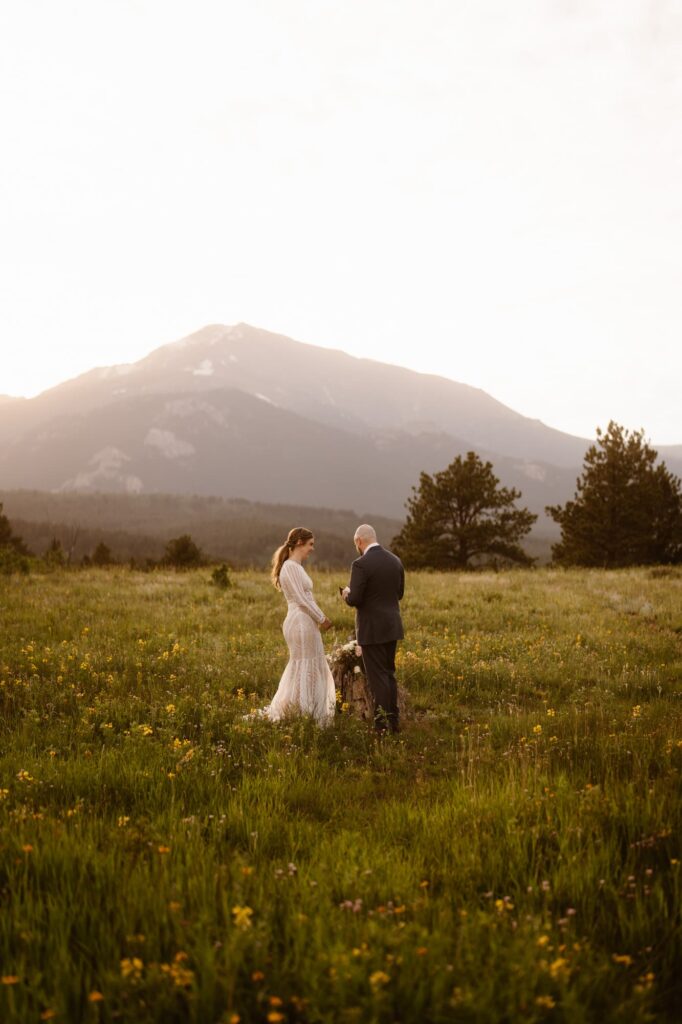 June Colorado elopement in a meadow of wildflowers