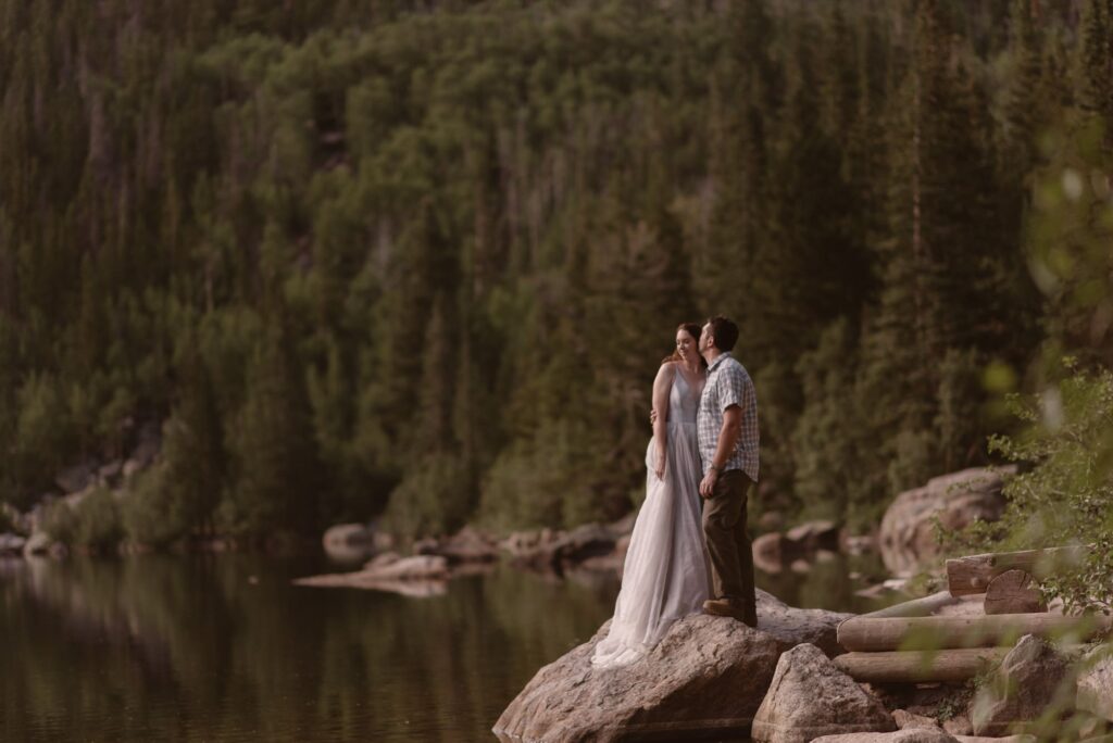 Bride and groom getting married at the edge of Bear Lake