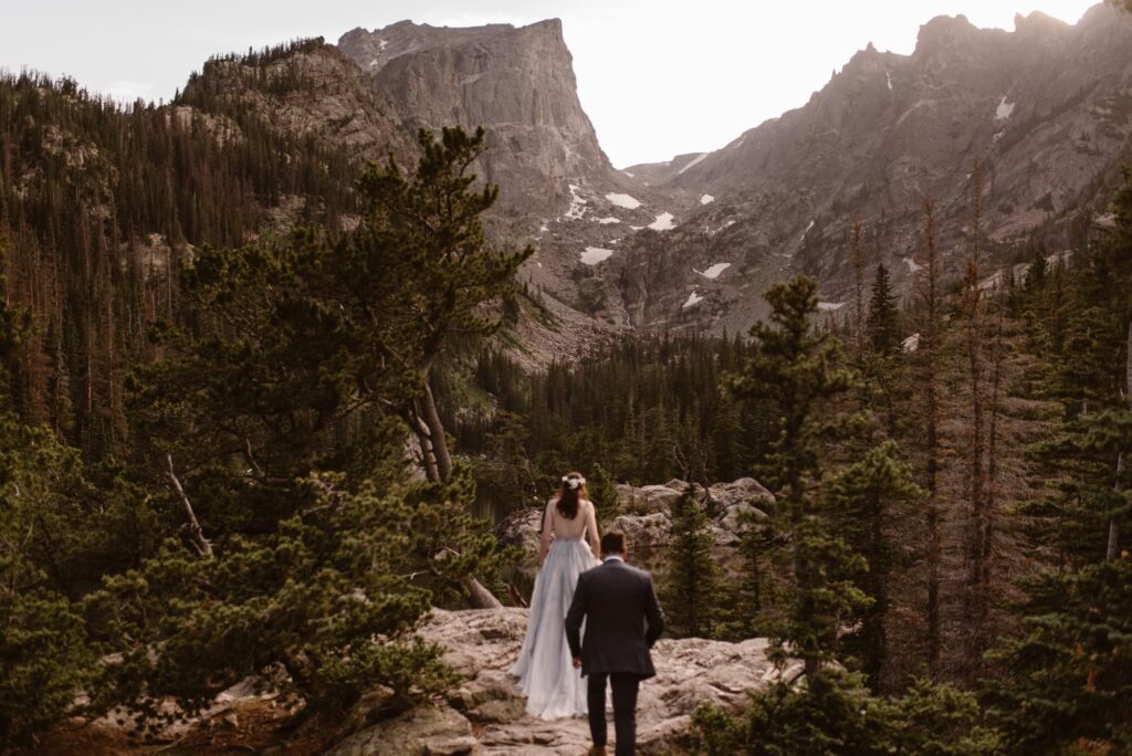 Couple hiking at Dream Lake in Estes Park, Colorado
