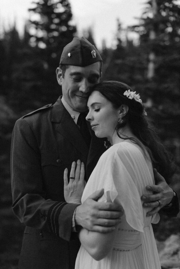Black and white military wedding photos