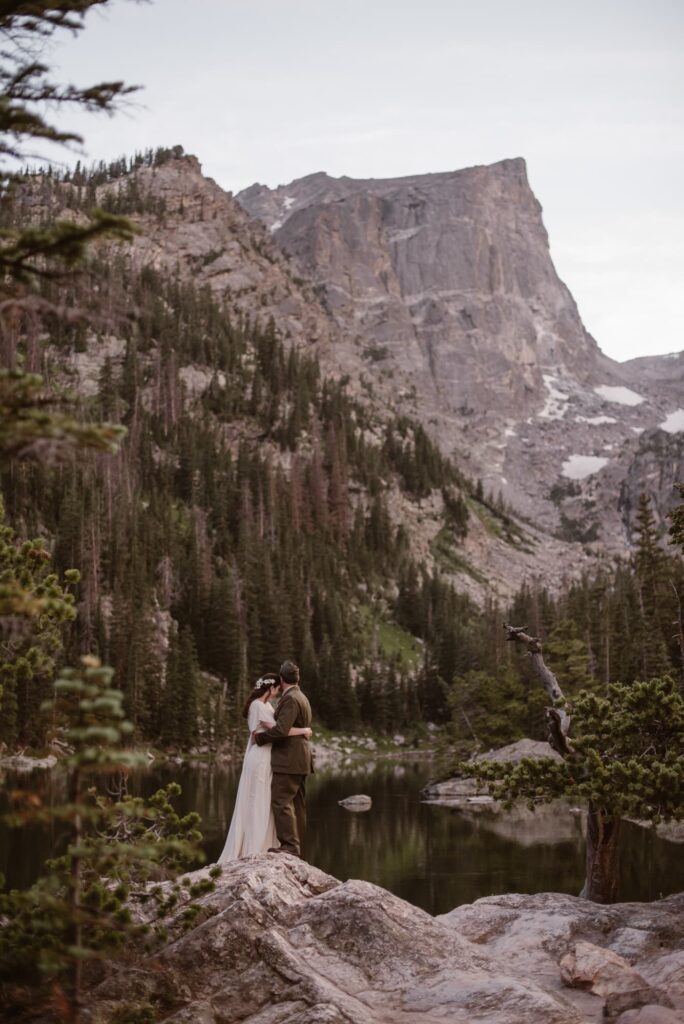 Military wedding photos at Dream Lake in Estes Park, Colorado