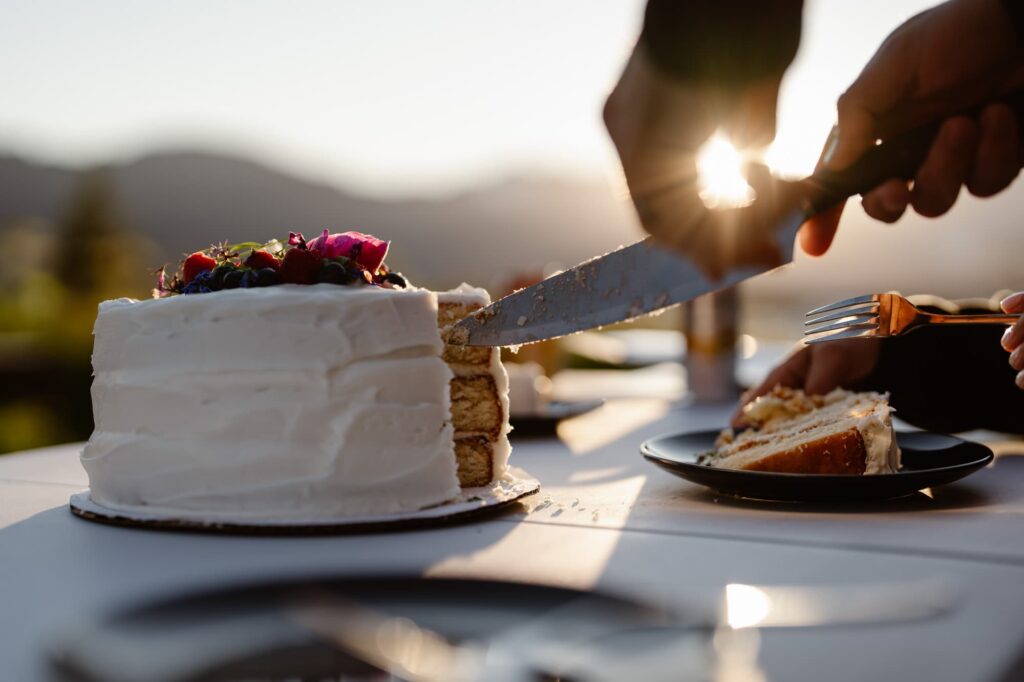 Wedding cake in a remote location in Alaska