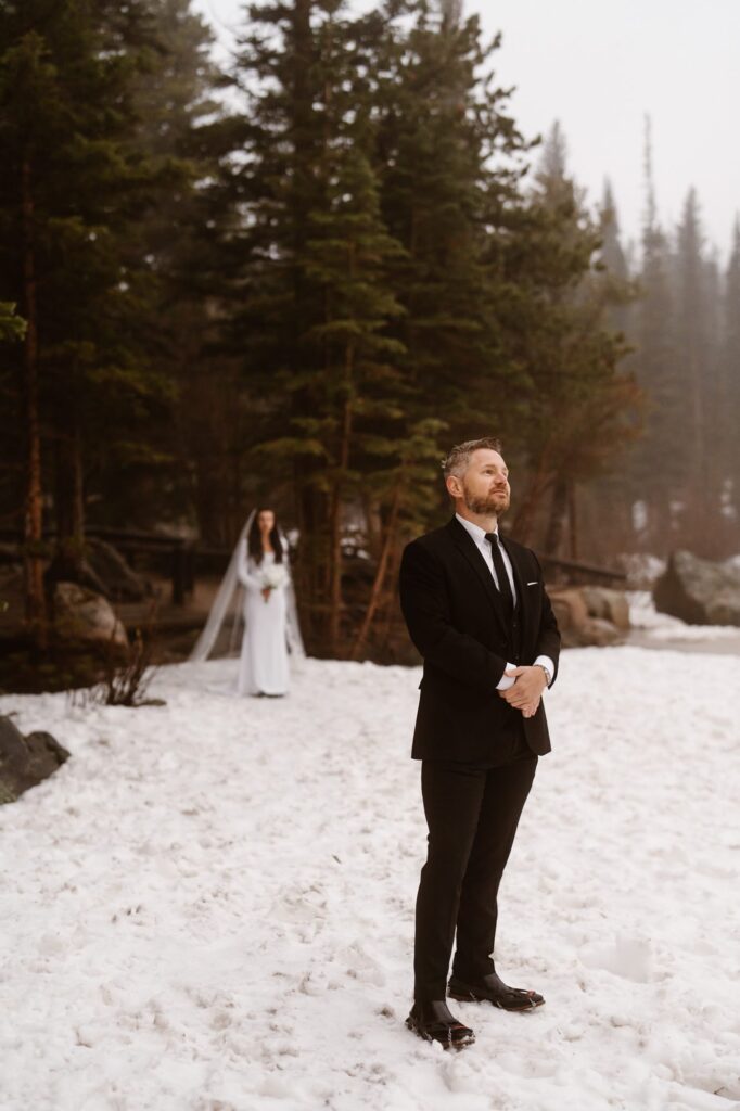 Elopement day first look at Bear Lake