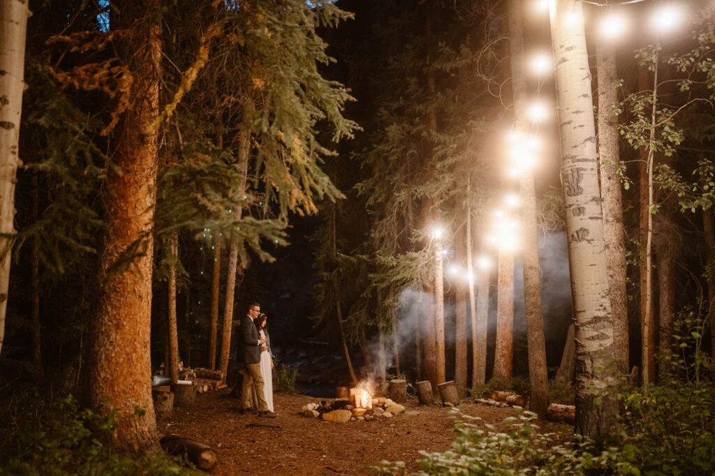 Campfire at adventure elopement