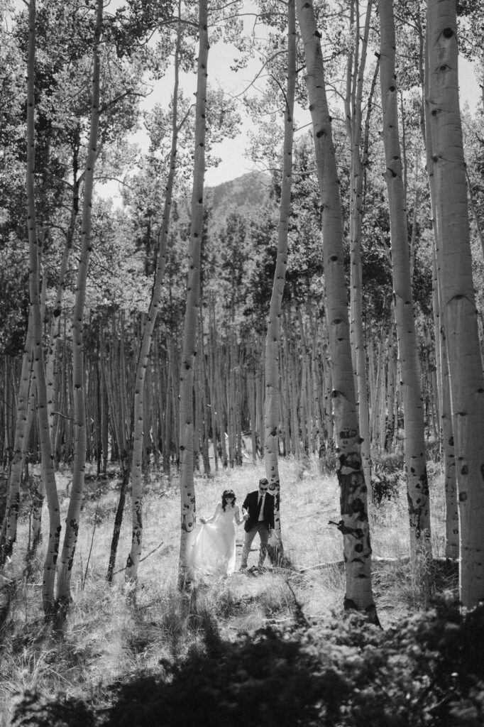 Couple hiking through asen grove