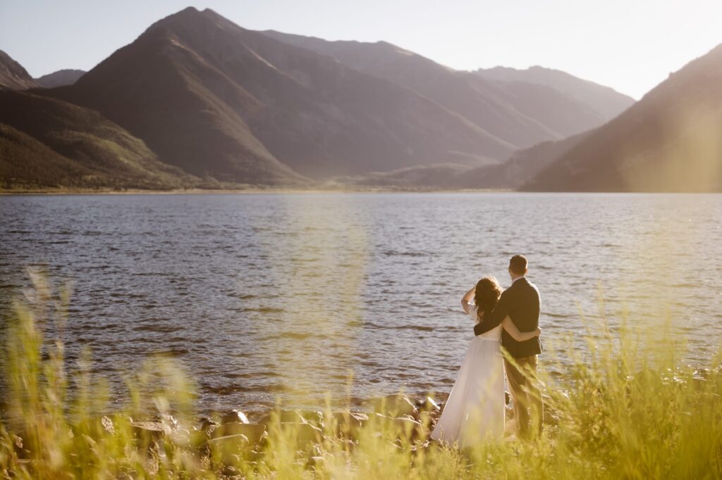 Couple looking off into the distance during their Colorado adventure elopement