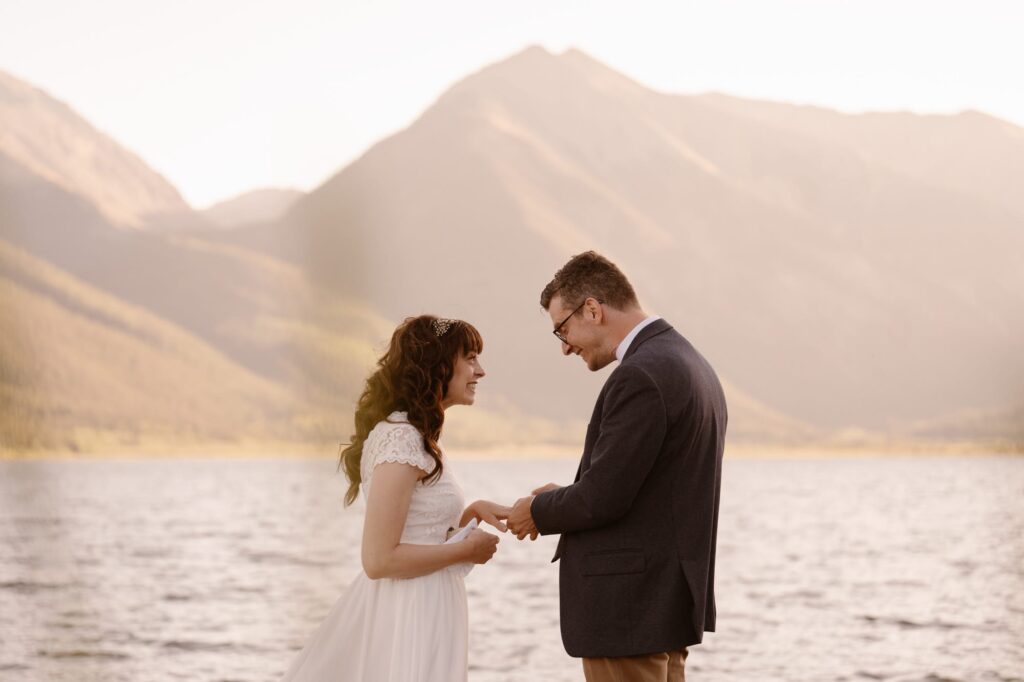 Ring exchange during Colorado elopement