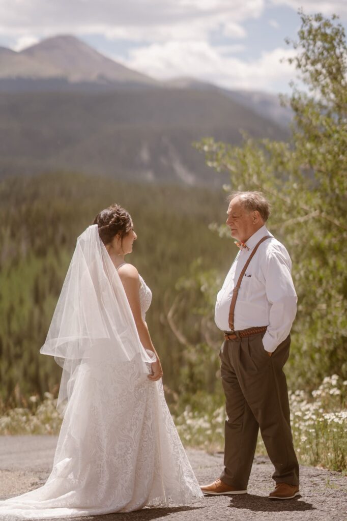 Bride shares first look with her father in Breckenridge