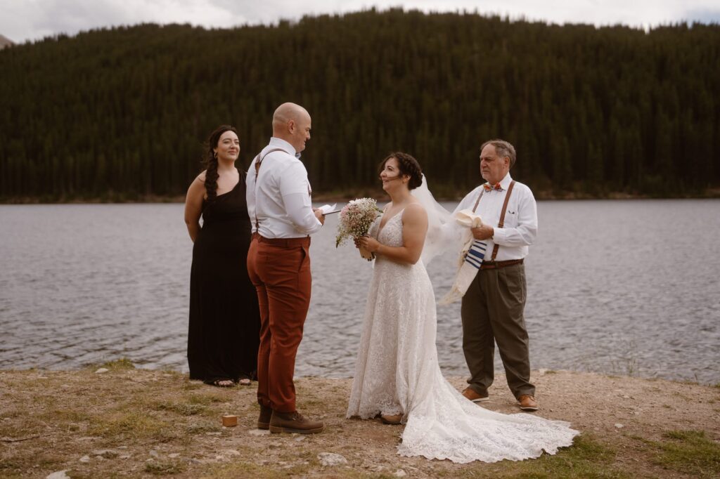 Micro wedding ceremony at a mountain lake in Colorado