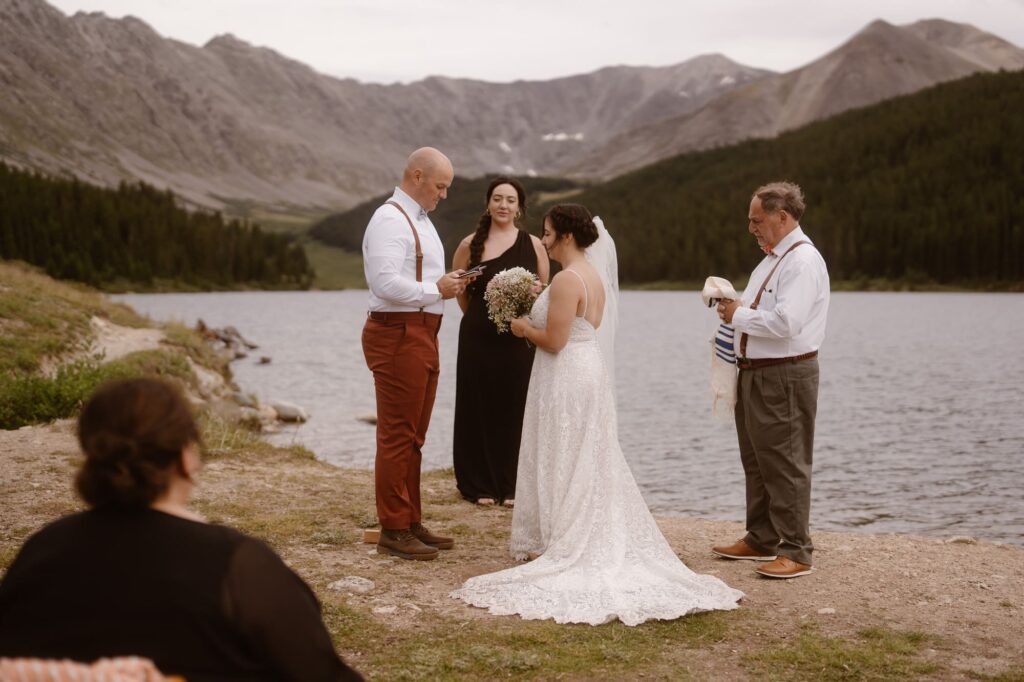 Couple getting married at a mountain lake in Colorado
