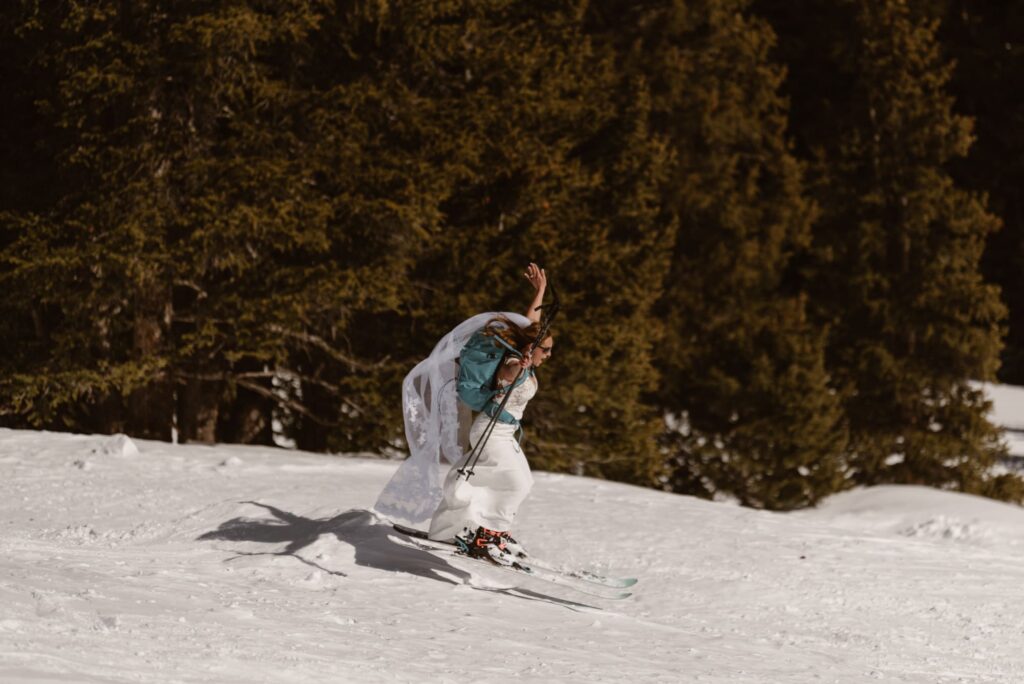 Bride hits a ski jump with her dress and veil on 