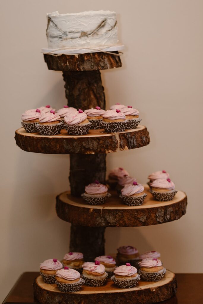 Wedding cake and cupcake tower