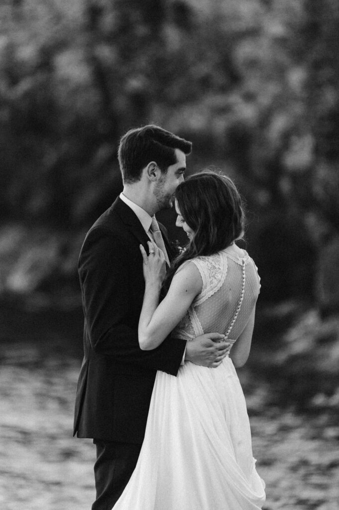 Romantic black and white wedding portrait
