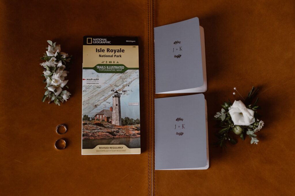 National Park map with vow books and florals