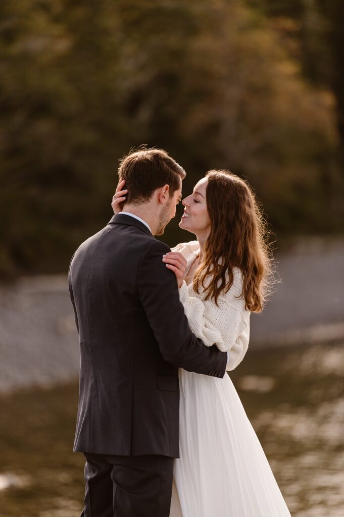 Romantic photo of bride and groom on their elopement day