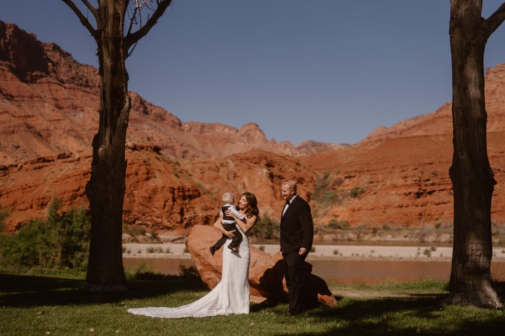 Couple shares first look with their son during Moab adventure elopement