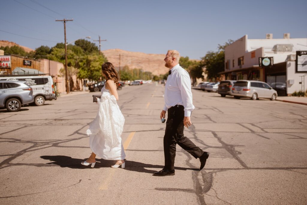 Walking the streets in Moab, Utah to get a marriage license