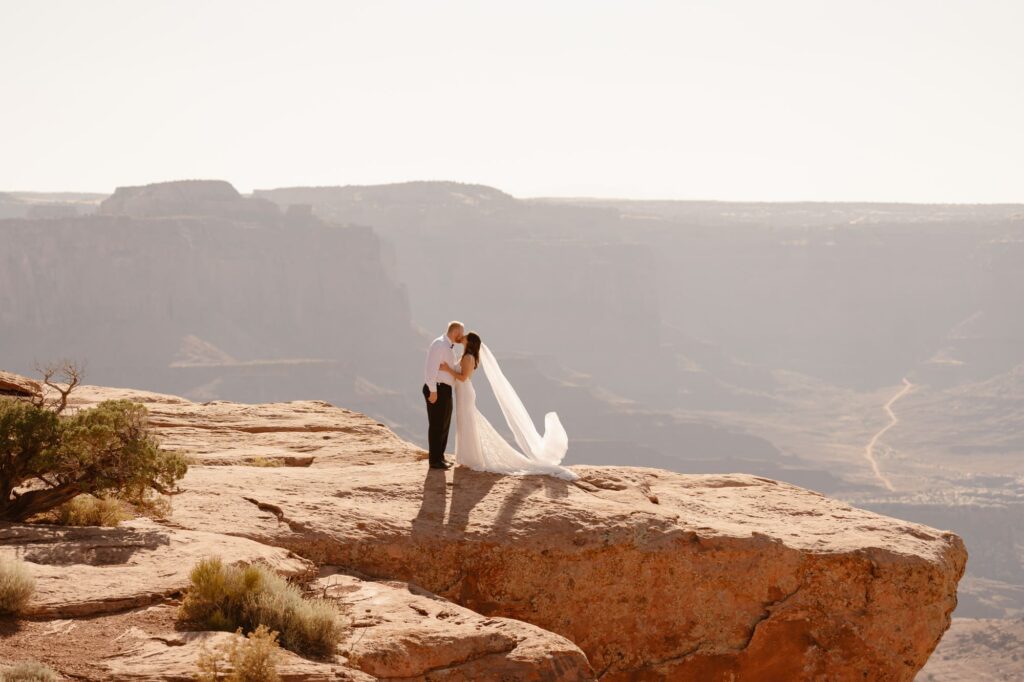 Dramatic view of Dead Horse Point State Park with bride's veil blowing