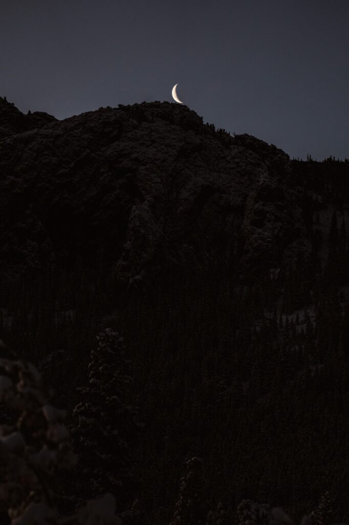 Moon coming up over the mountains near Lily Lake