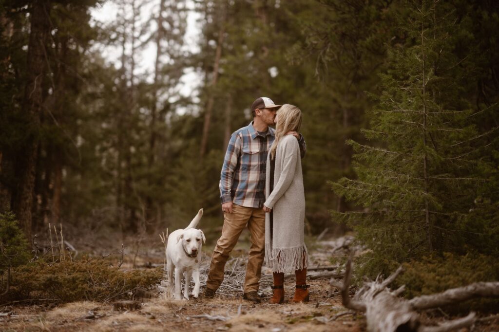 Engagement session portraits with a dog