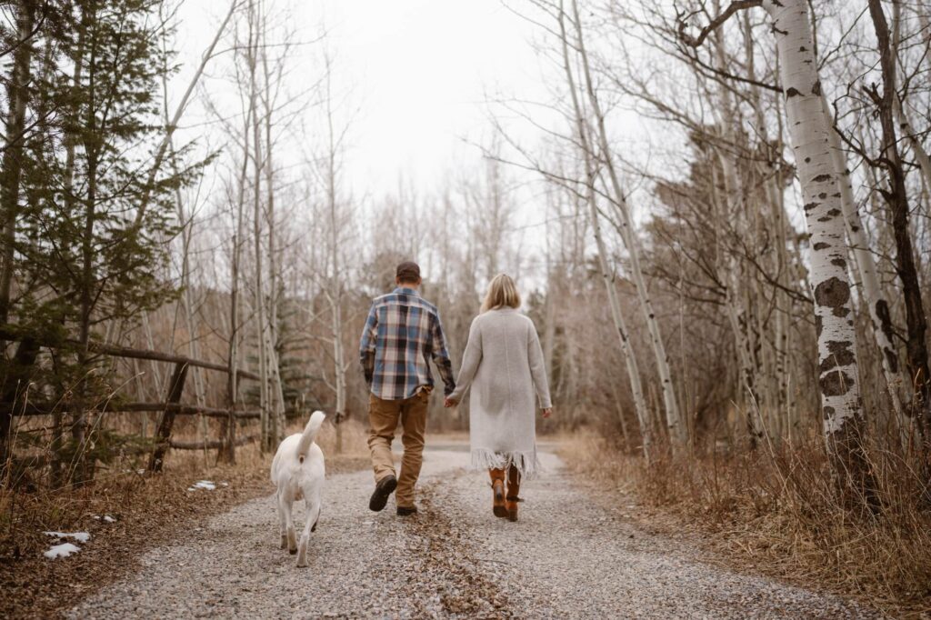 Engagement session with a yellow lab