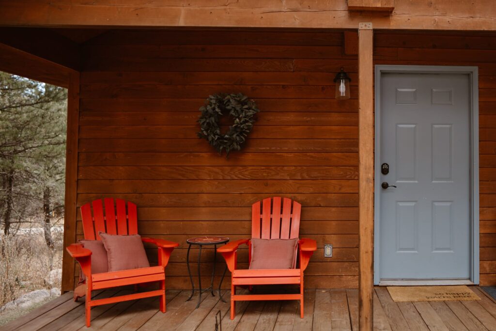 Cute front porch of a cabin in Estes Park, Colorado