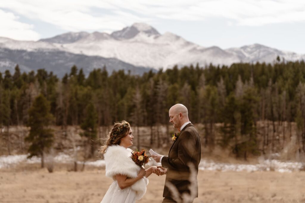 Couple eloping in Upper Beaver Meadows in Rocky Mountain National Park