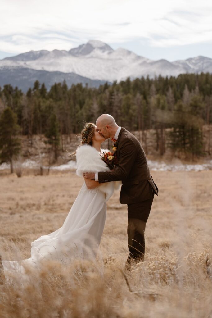 First kiss on wedding day at Upper Beaver Meadows
