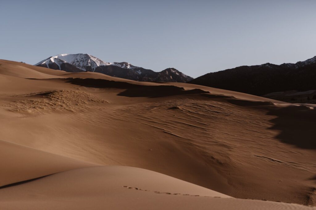 View of Great Sand Dunes National Park at sunrise
