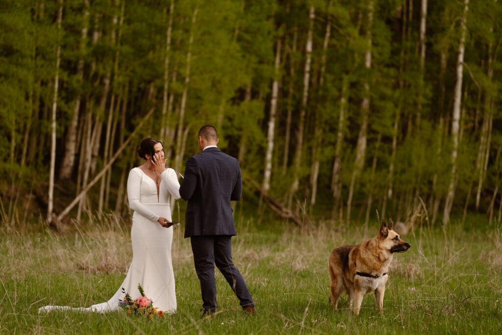 Emotional wedding ceremony with dog