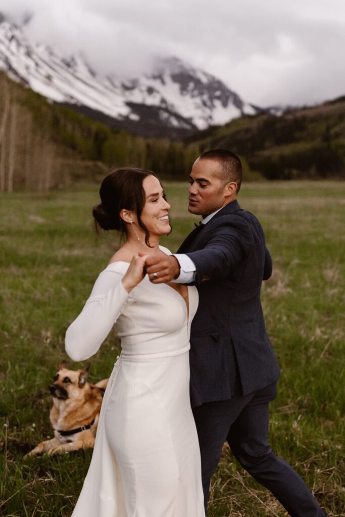 Couple shares a first dance in the mountains near Ouray, Colorado