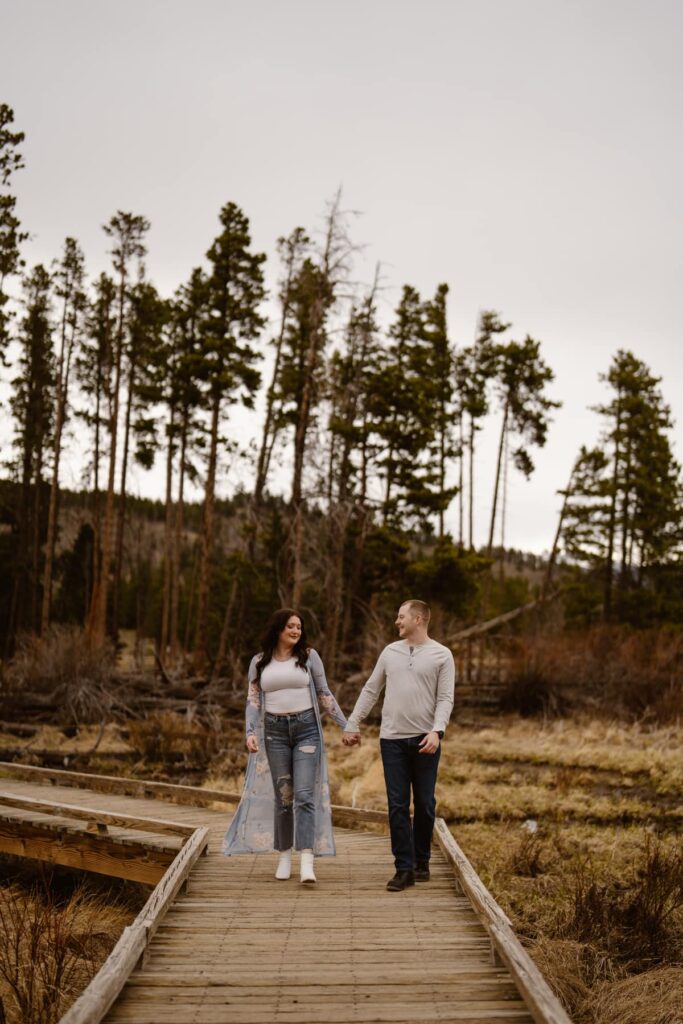 Colorado engagement photos at Sprague Lake in Rocky Mountain National Park