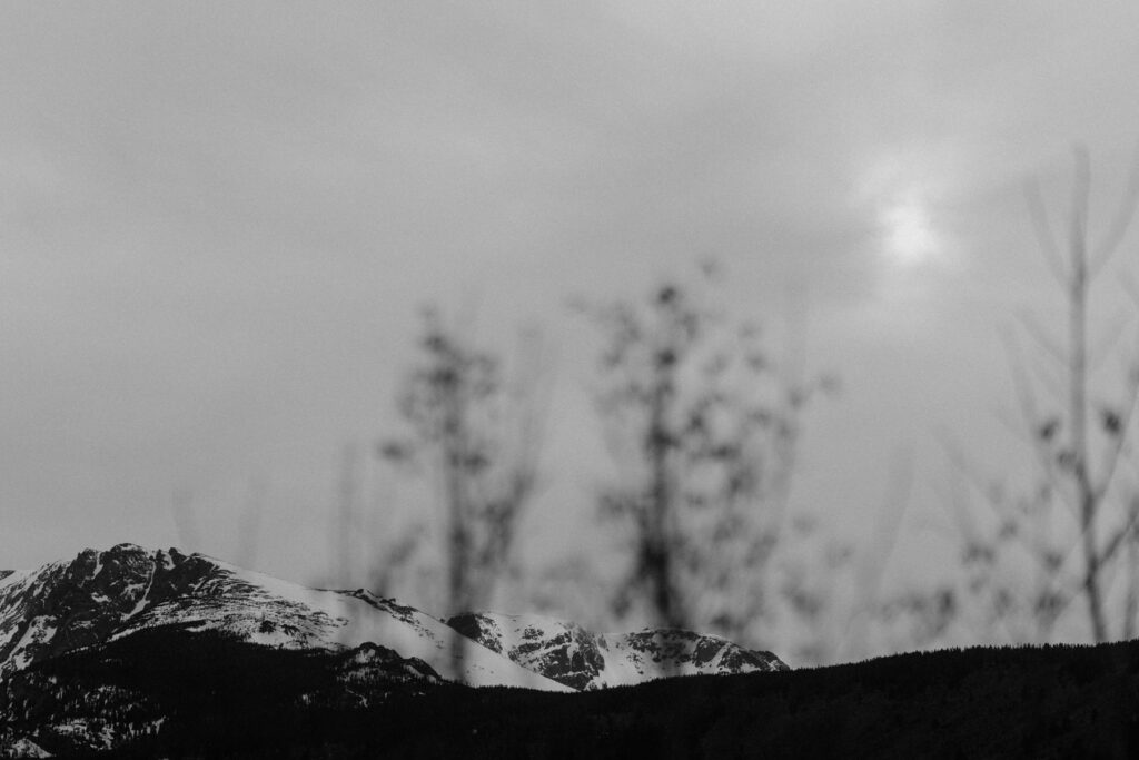 Black and white mountain scene