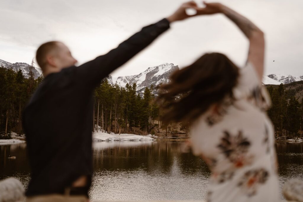 Engagement photos of couples dancing in the Colorado mountains
