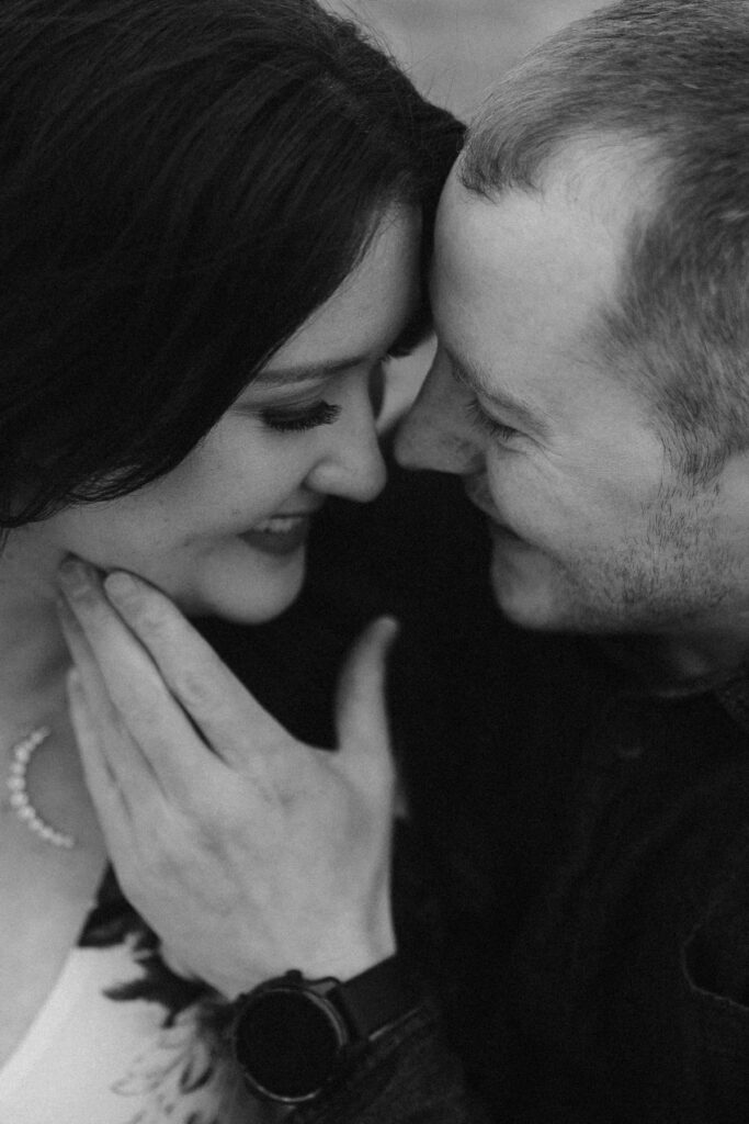 Romantic black and white close up during engagement session