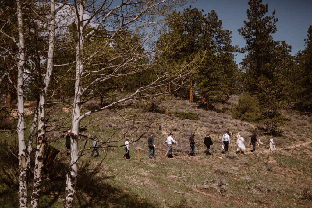 Walk to the wedding venue at The Ranchstead Inn near Estes Park, Colorado